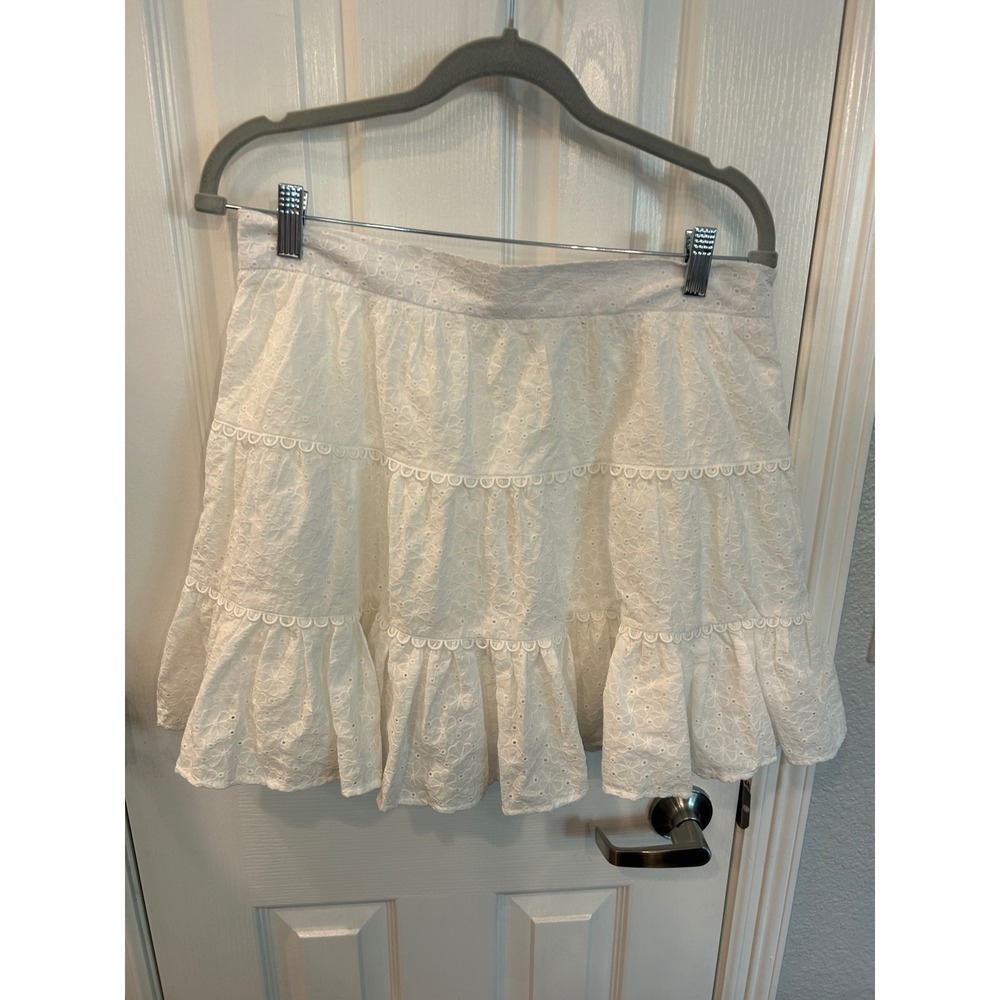 Altar'd‎ State Mini Skirt White Eyelet Tiered Scalloped Boho Floral Cotton XL